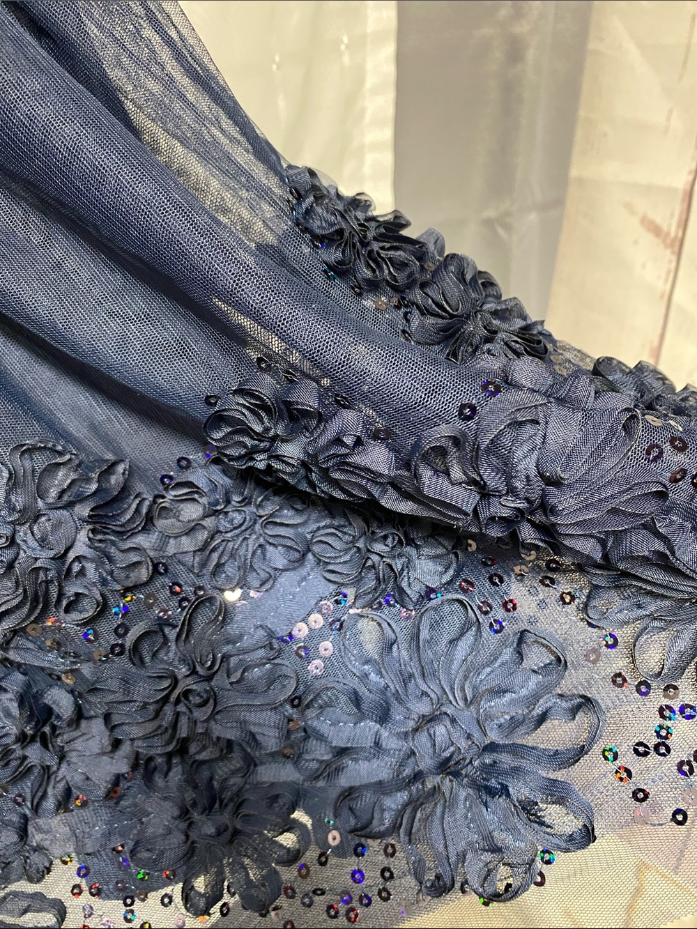 Knitworks Navy Blue Floral Appliqué Tulle Party Dress - Picture 2 of 4
